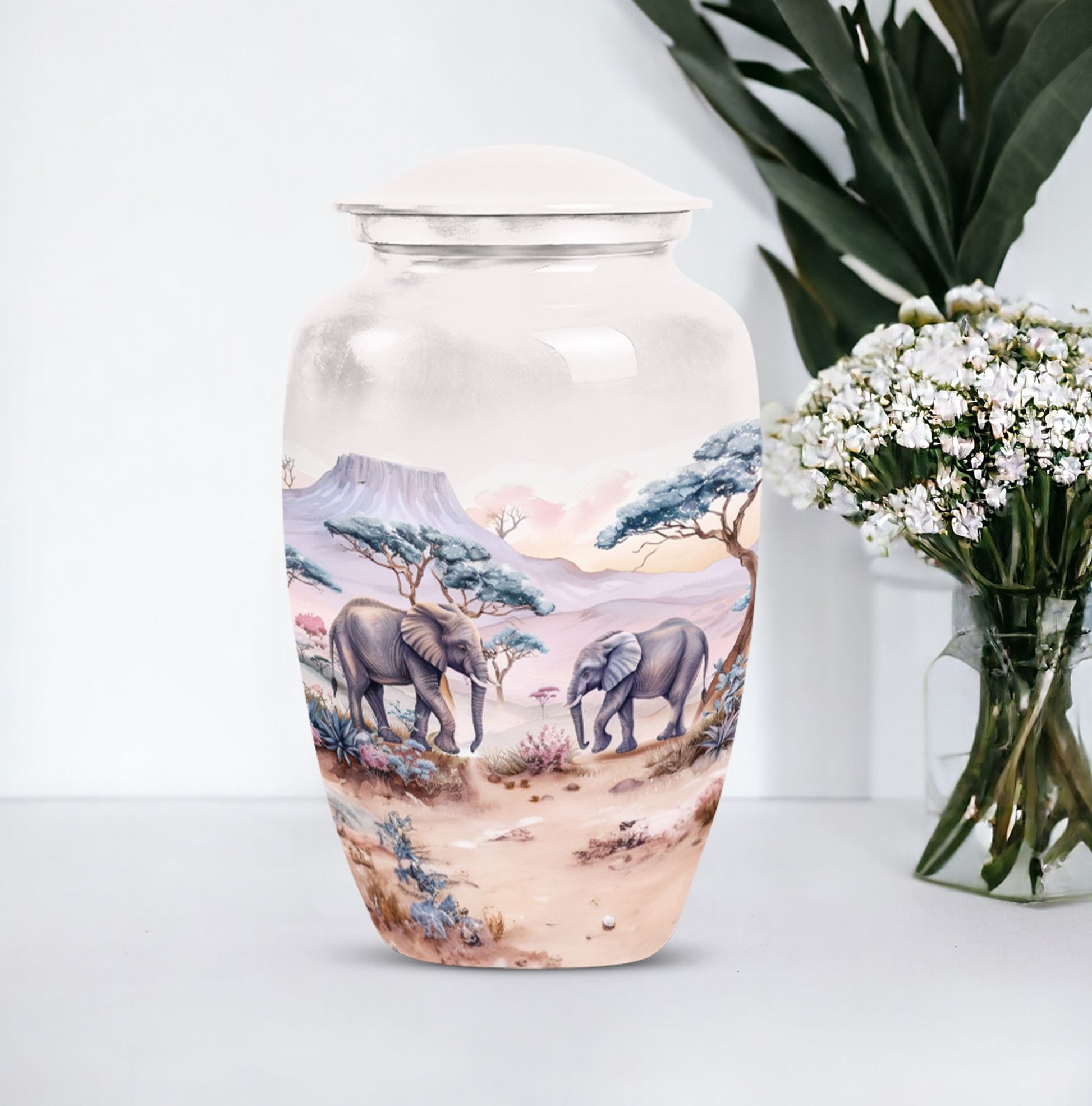 Butterfly themed elephant urn.