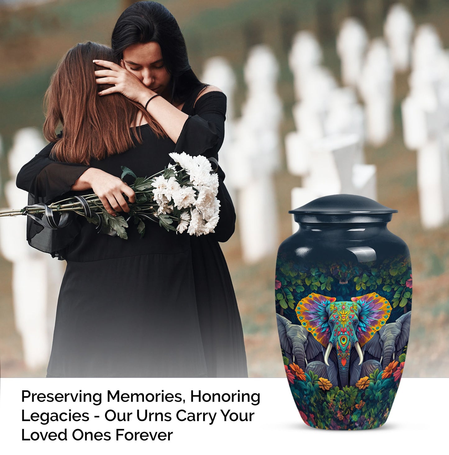 Butterfly-themed Classic Elephant Urn for adult human ashes.
