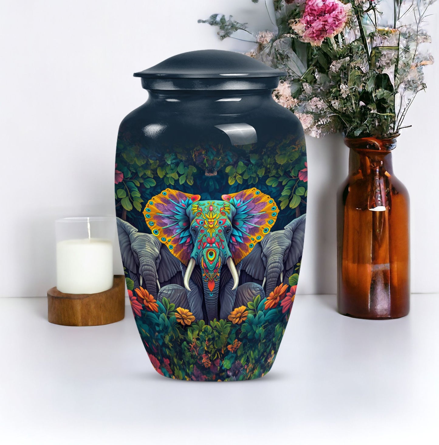Butterfly-themed Classic Elephant Urn for adult human ashes.