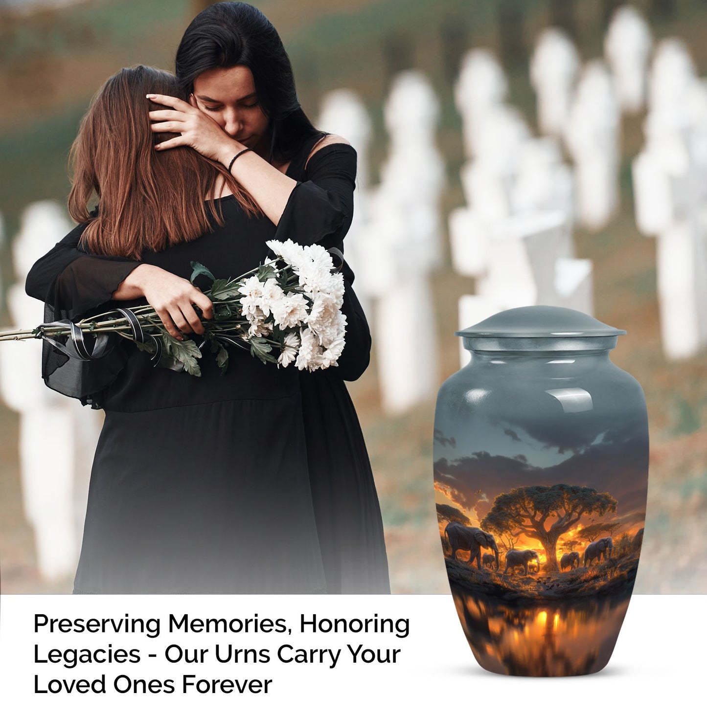 Classic 10-inch Elephant Family Urn.