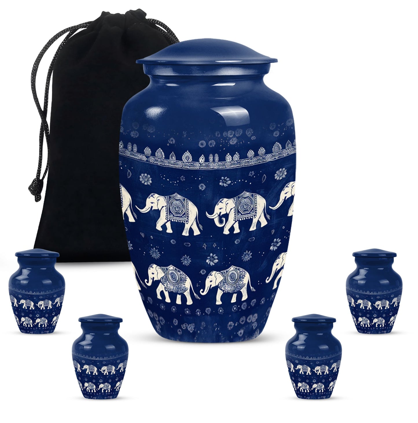 Elephant Family Urn with butterfly theme for cremation ashes