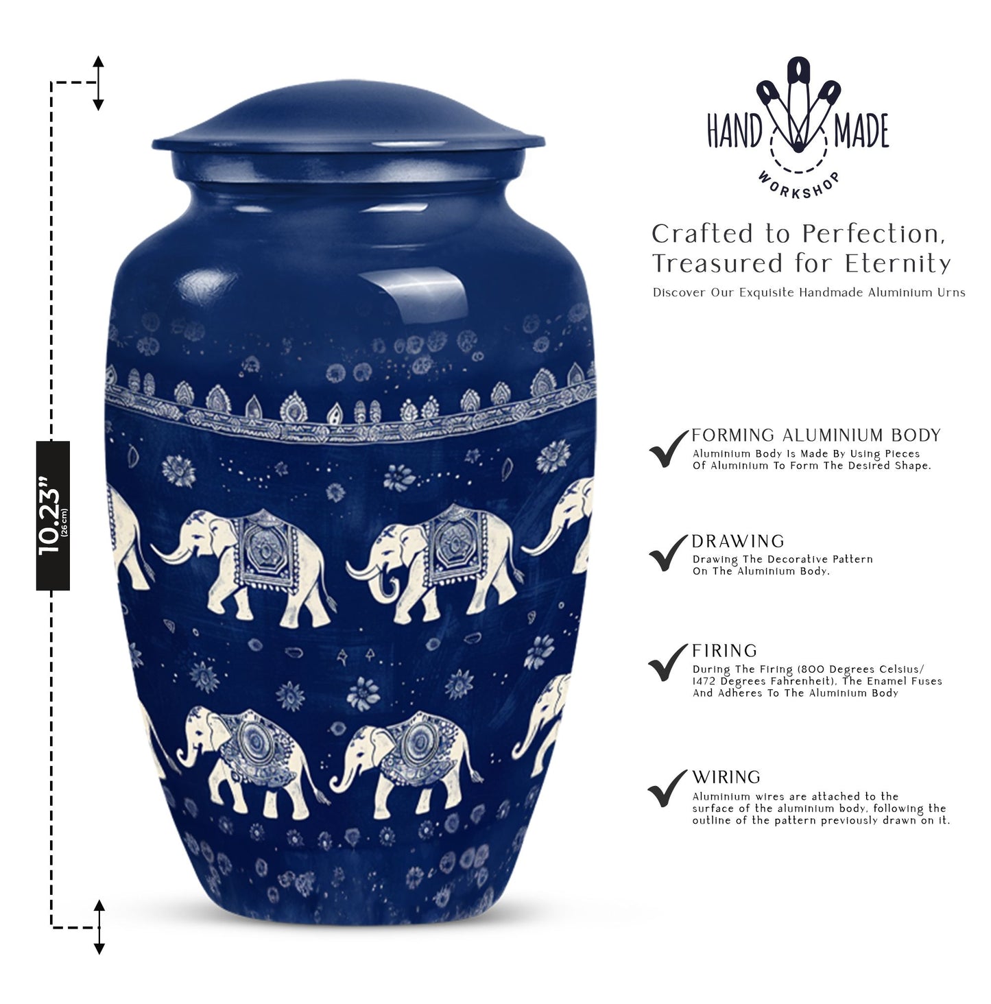Elephant Family Urn with butterfly theme for cremation ashes