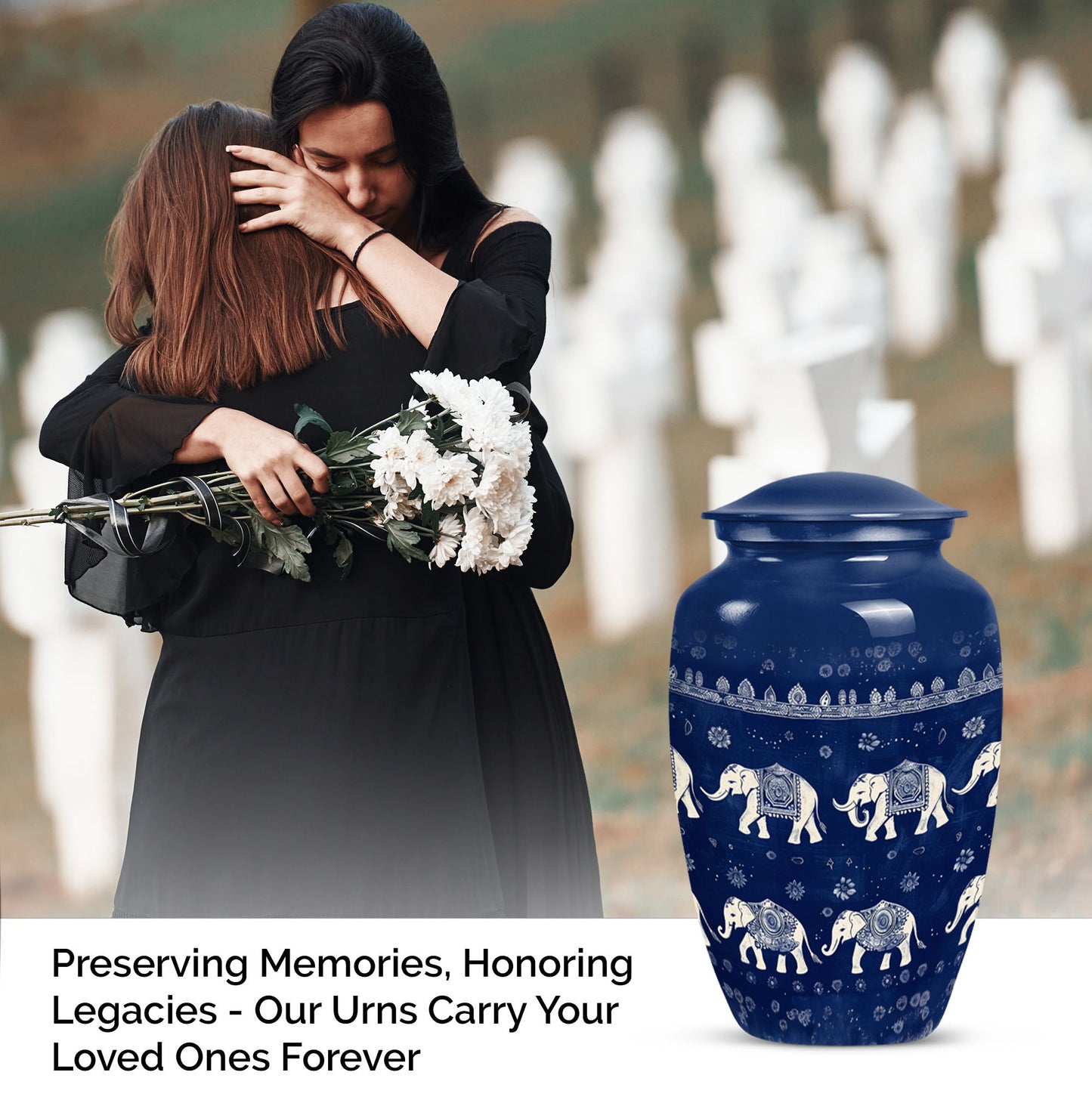 Elephant Family Urn with butterfly theme for cremation ashes