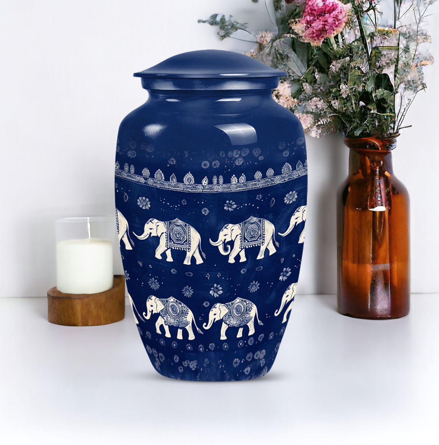 Elephant Family Urn with butterfly theme for cremation ashes
