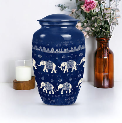 Elephant Family Urn with butterfly theme for cremation ashes