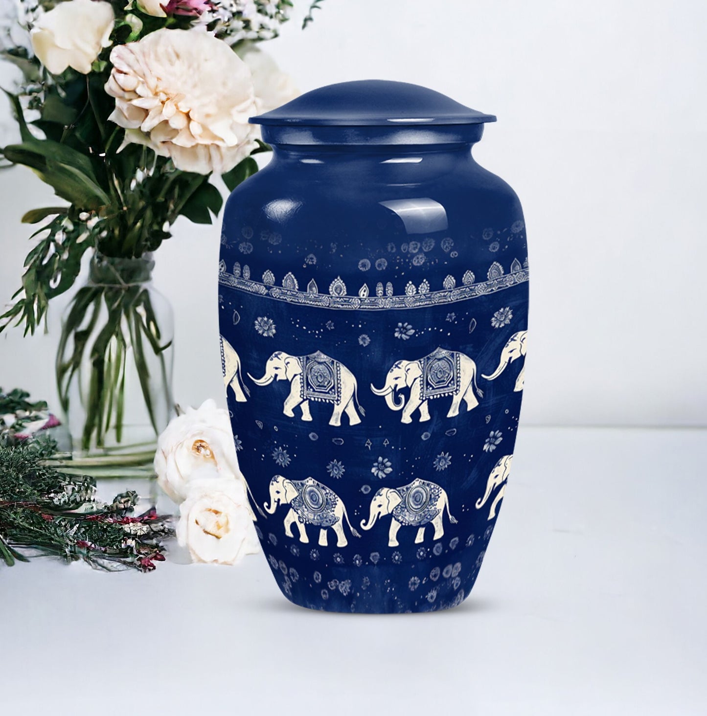 Elephant Family Urn with butterfly theme for cremation ashes
