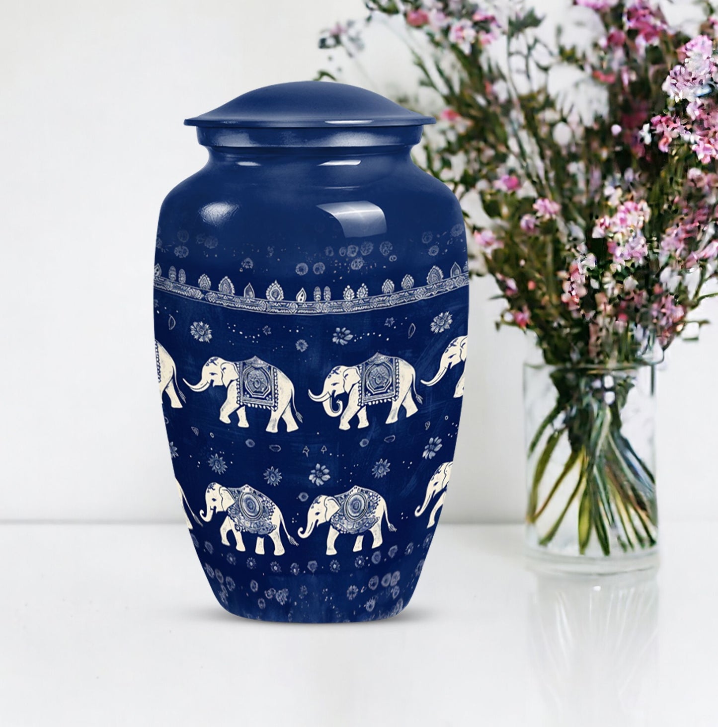 Elephant Family Urn with butterfly theme for cremation ashes
