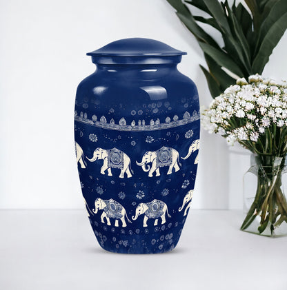 Elephant Family Urn with butterfly theme for cremation ashes