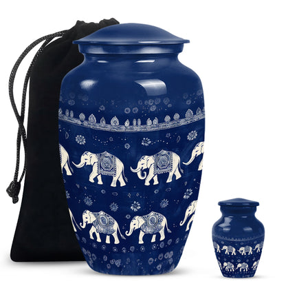 Elephant Family Theme Large Urn With 1 Keepsake Urn