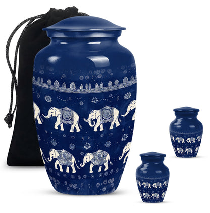 Elephant Family Theme Large Urn With 2 Keepsake Urn