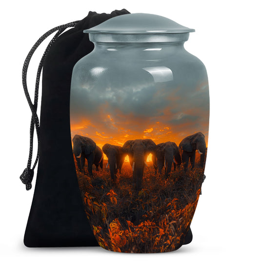 Elephant Family Theme Large Urn 10 Inch