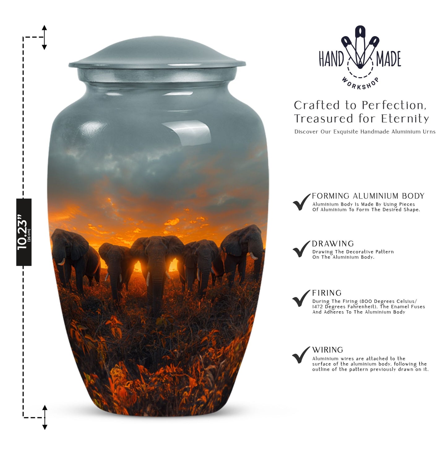 Classic 10-inch butterfly-themed Elephant Family Urn.
