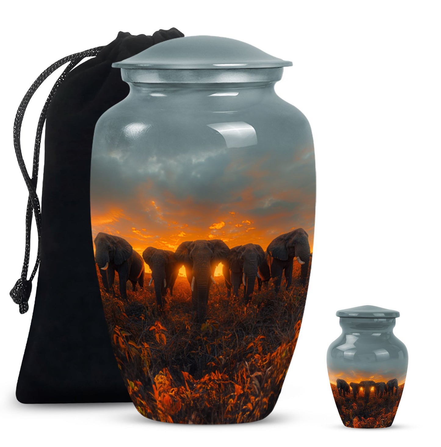 Elephant Family Theme Large Urn With 1 Keepsake Urn