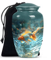 Large gold fish urn, butterfly themed