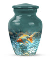 Large gold fish urn, butterfly themed