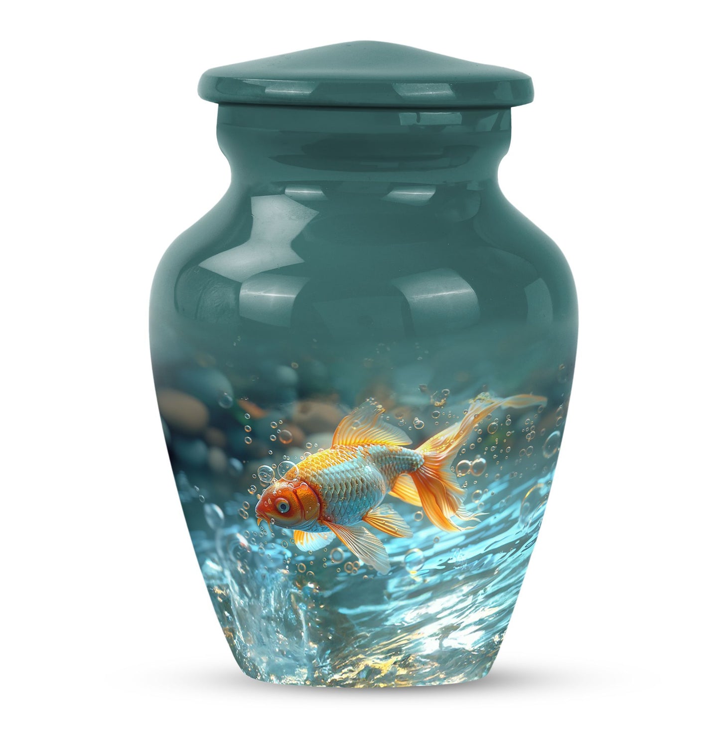 Large gold fish urn, butterfly themed