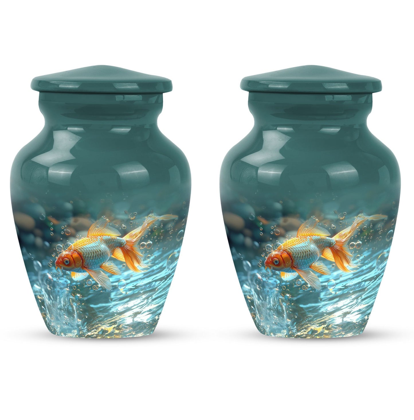 Large gold fish urn, butterfly themed