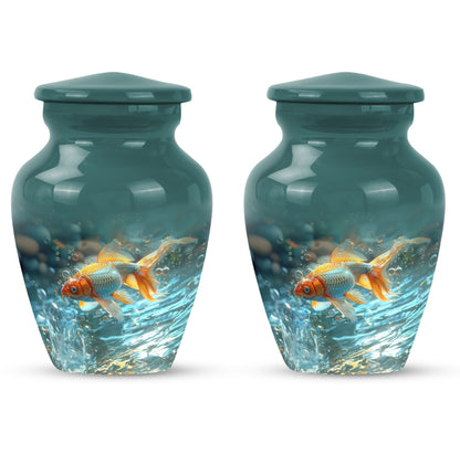 Large gold fish urn, butterfly themed