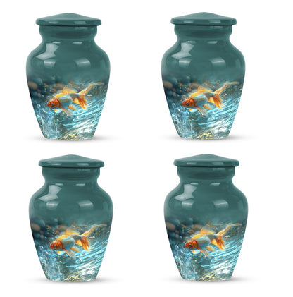Large gold fish urn, butterfly themed