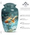 Large gold fish urn, butterfly themed