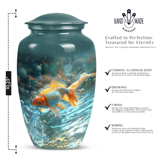 Large gold fish urn, butterfly themed