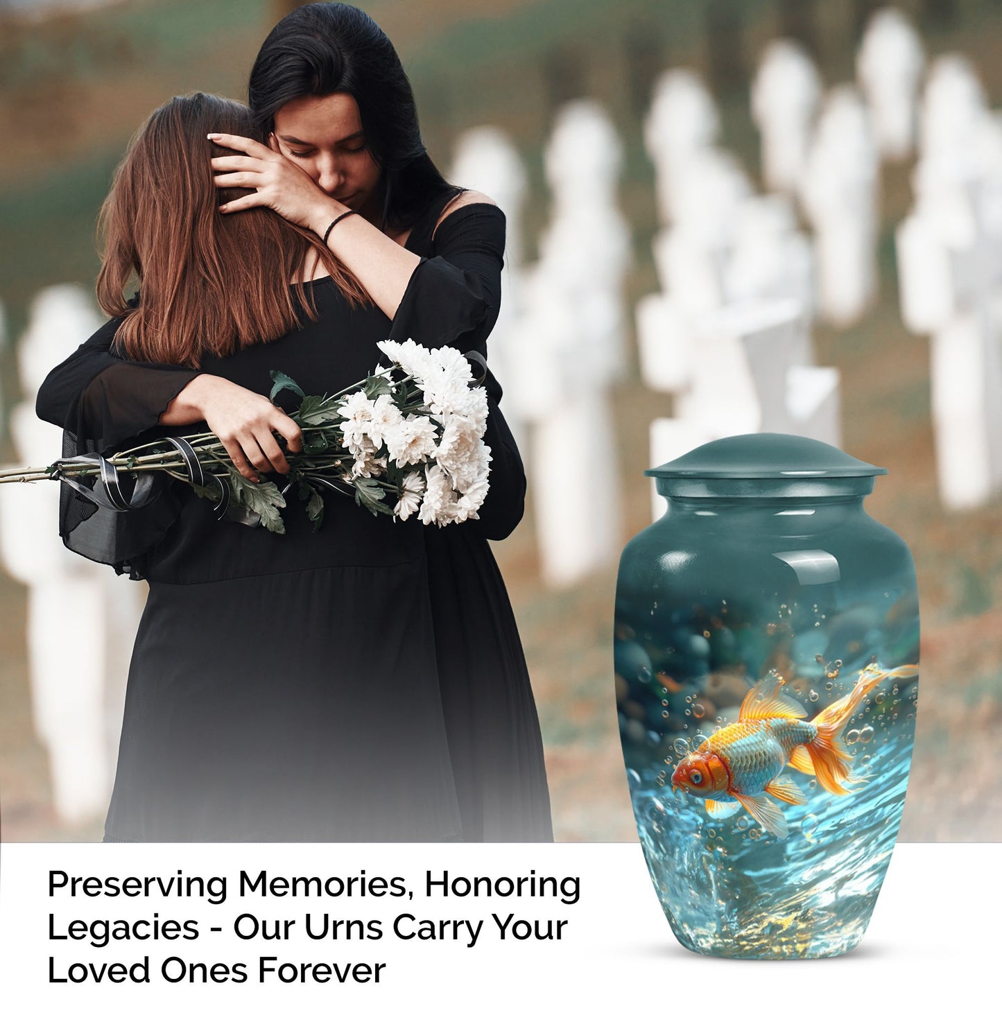 Large gold fish urn, butterfly themed