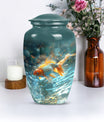 Large gold fish urn, butterfly themed