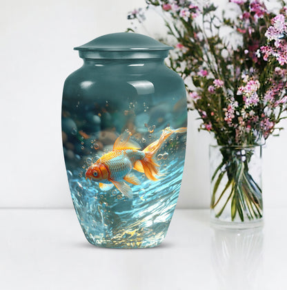 Large gold fish urn, butterfly themed