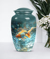 Large gold fish urn, butterfly themed