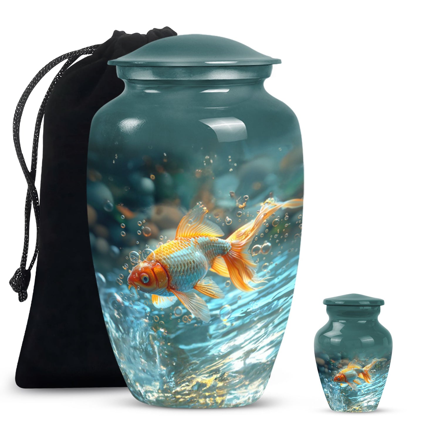 Gold Fish Theme Large Urn With 1 Keepsake Urn