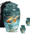 Large gold fish urn, butterfly themed