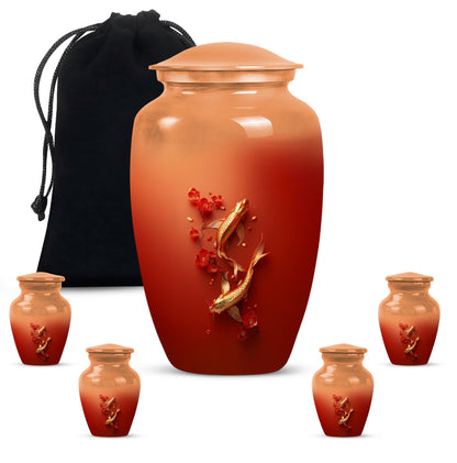 Gold Fish Theme Large Urn With 4 Keepsake Urn