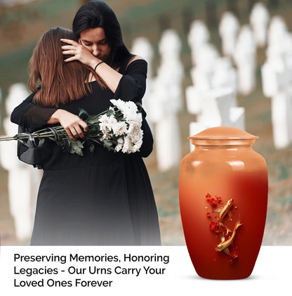 Gold fish urn with butterfly theme, ideal for memorial ashes