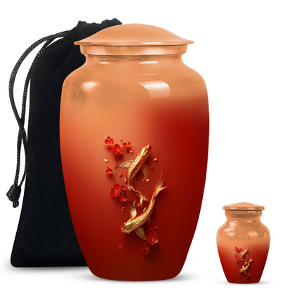 Gold Fish Theme Large Urn With 1 Keepsake Urn