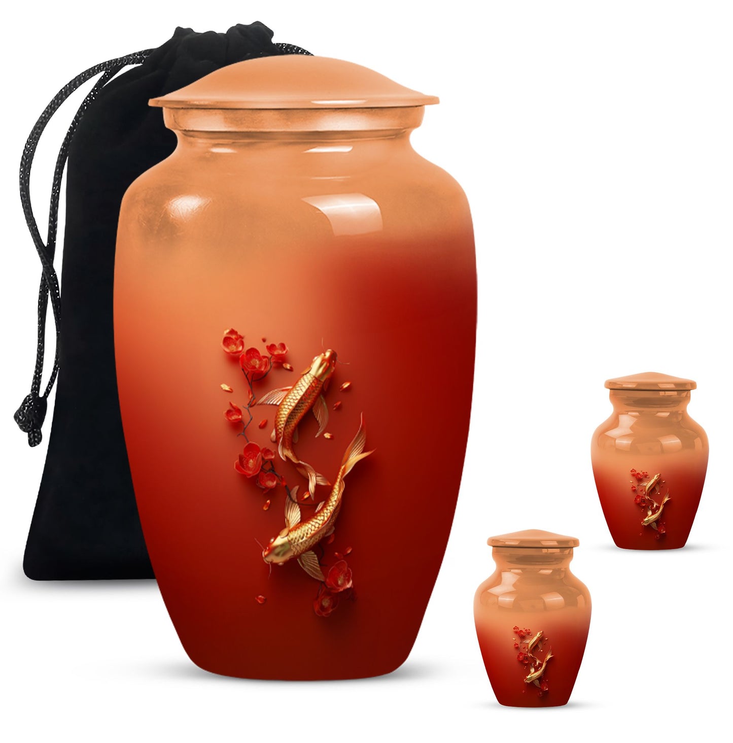 Gold Fish Theme Large Urn With 2 Keepsake Urn