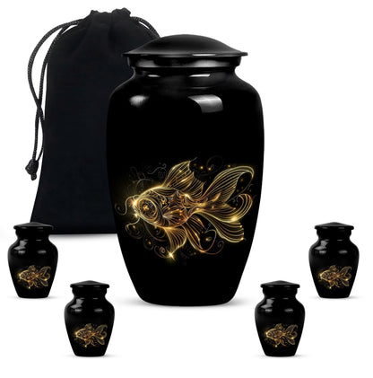 Classic 10-inch gold fish cremation medium urn 