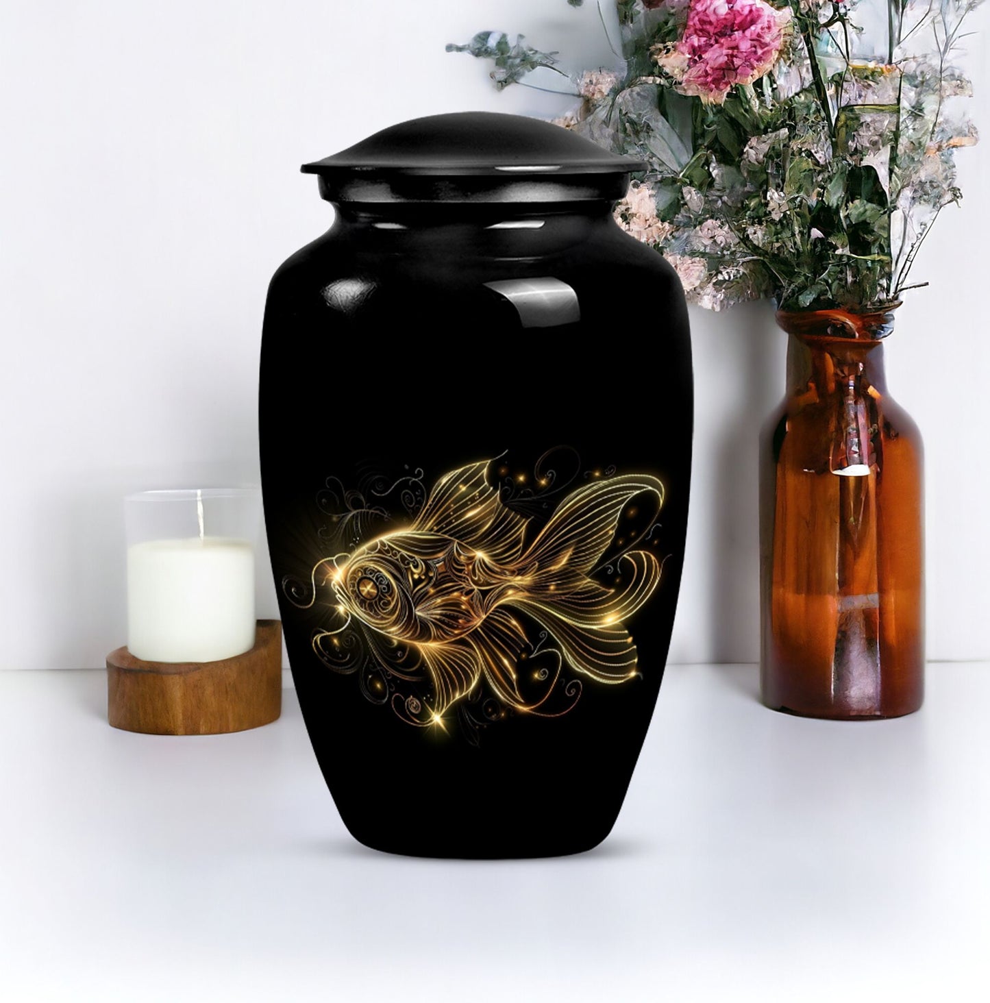 Classic 10-inch gold fish cremation medium urn 