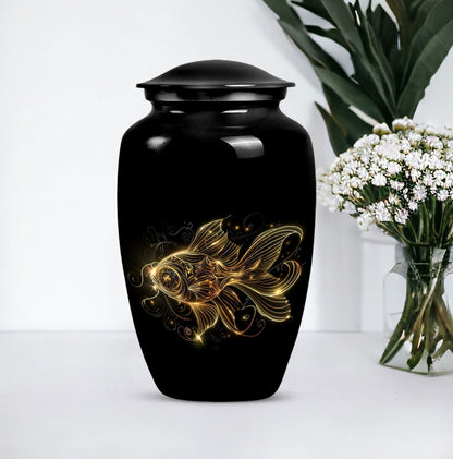 Classic 10-inch gold fish cremation medium urn 