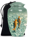 Classic 10-inch gold fish urn with butterfly theme,