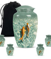 Classic 10-inch gold fish urn with butterfly theme,