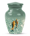 Classic 10-inch gold fish urn with butterfly theme,