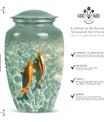 Classic 10-inch gold fish urn with butterfly theme,