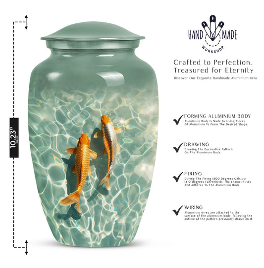 Classic 10-inch gold fish urn with butterfly theme,