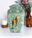 Classic 10-inch gold fish urn with butterfly theme,