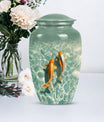 Classic 10-inch gold fish urn with butterfly theme,