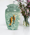 Classic 10-inch gold fish urn with butterfly theme,