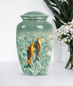 Classic 10-inch gold fish urn with butterfly theme,