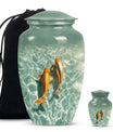 Classic 10-inch gold fish urn with butterfly theme,