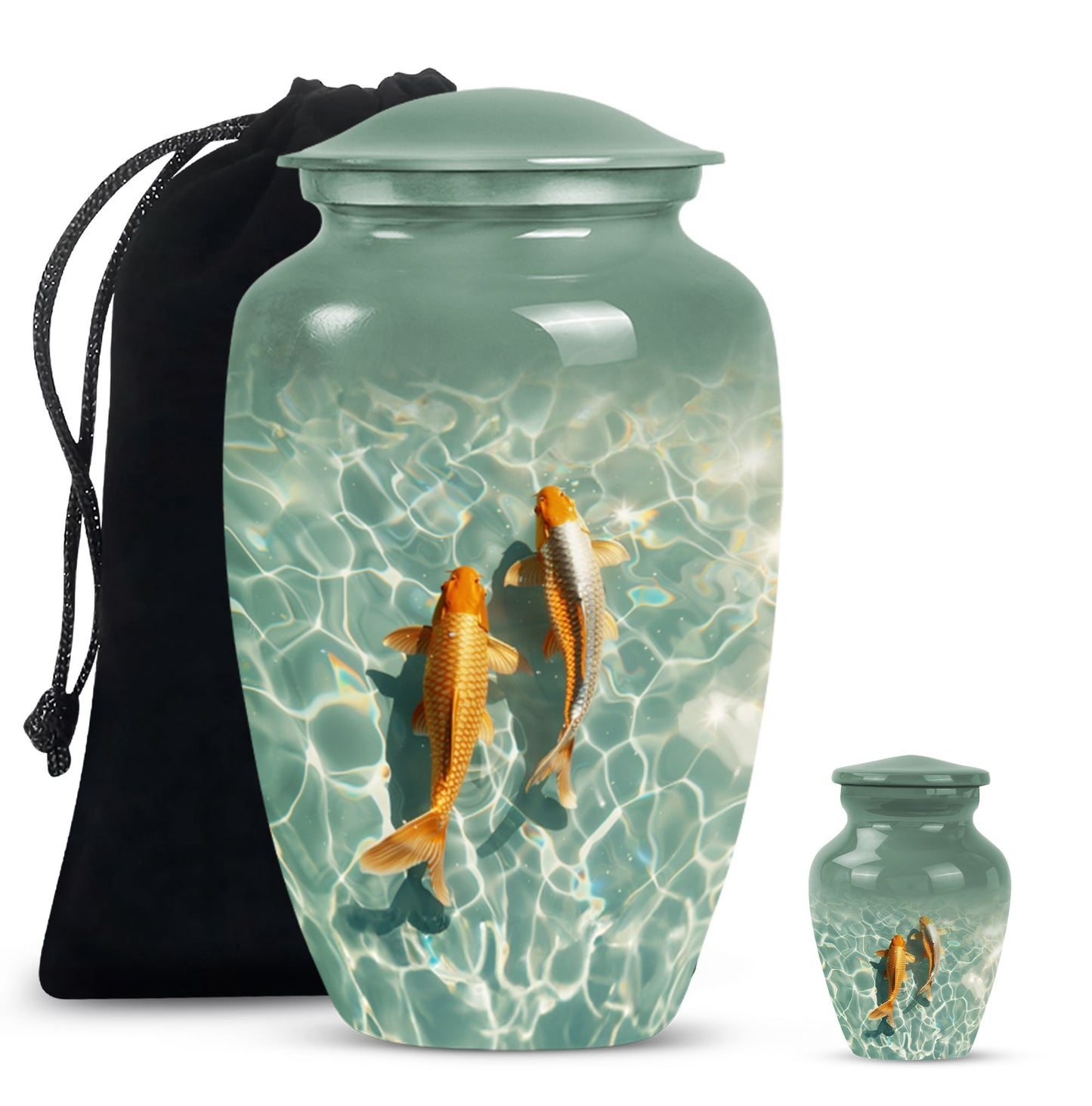 Gold Fish Theme Large Urn With 1 Keepsake Urn