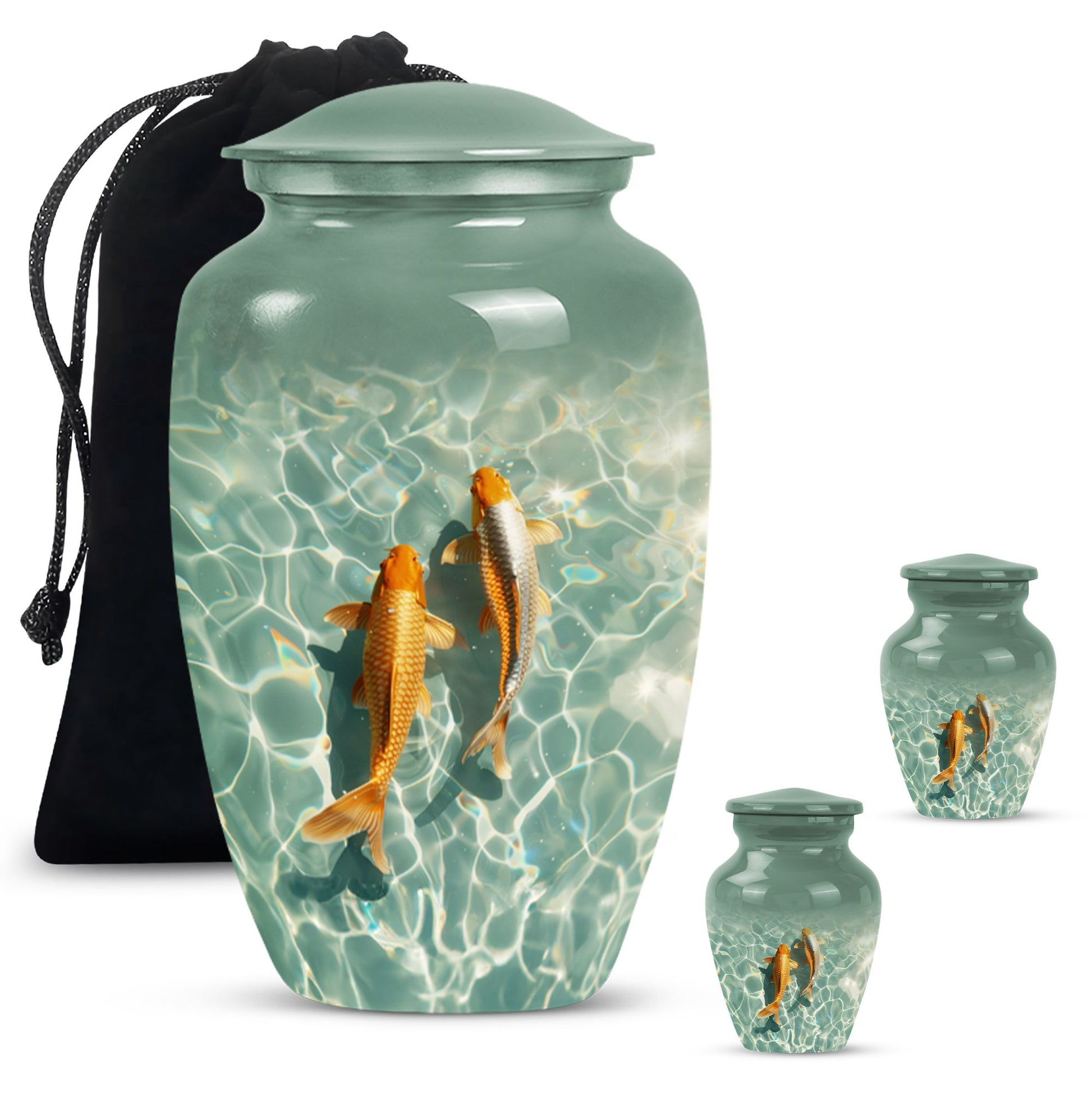 Gold Fish Theme Large Urn With 2 Keepsake Urn